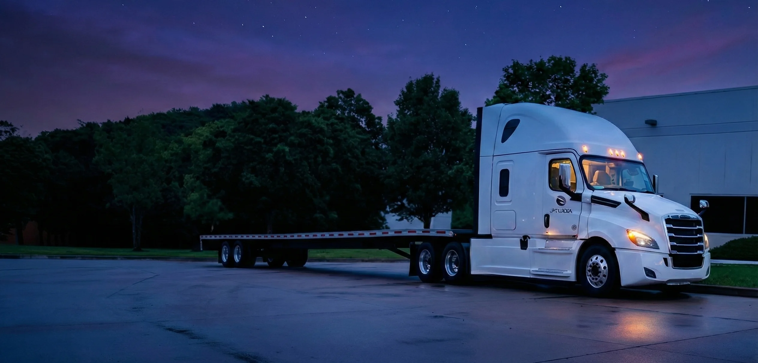 Flatbed trailer hauling industrial equipment